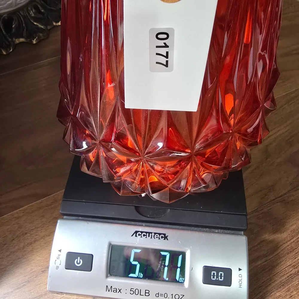 Vintage Le Smith Amberina Diamond Butt Glass Swung Vase 22" Mid Century Modern - Picture 8 of 8